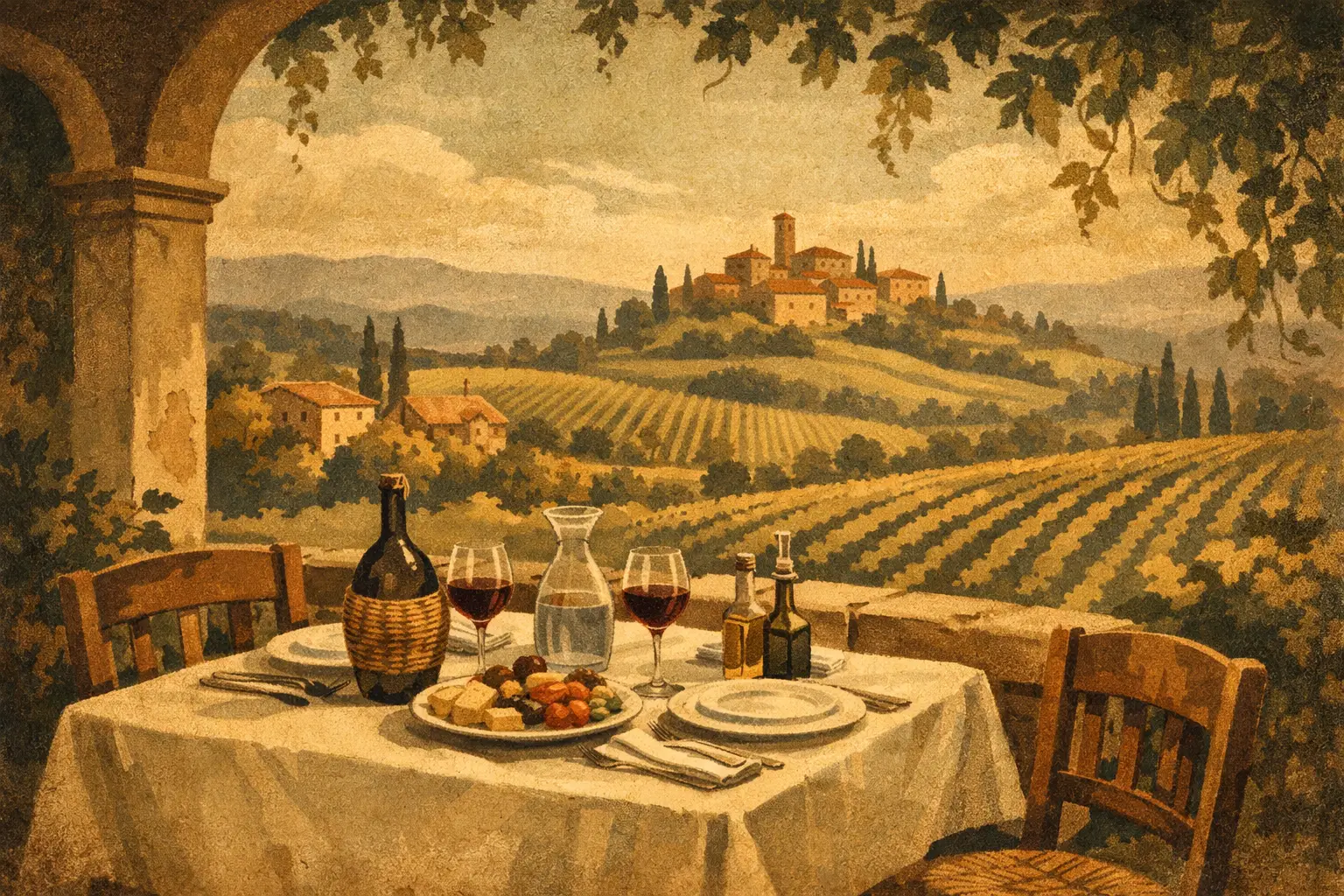 A Restaurant with Vineyard Views in Tuscany