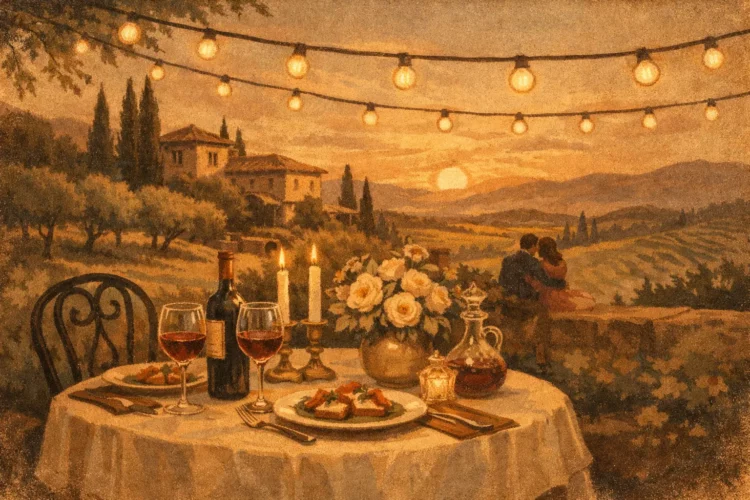 Your Anniversary Dinner in Tuscany, Beautifully Set